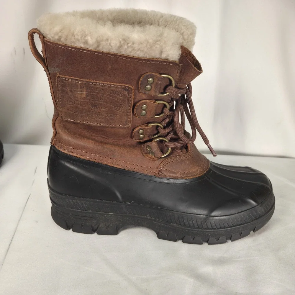 Polo Ralph Lauren Landen Leather Shearling Duck Winter Rain Boots Mens 7 Classic